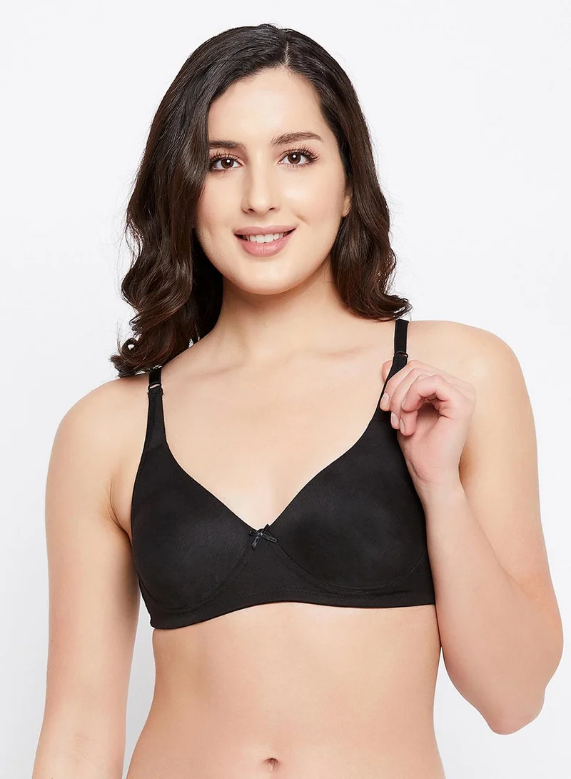 Clovia Multicolour Non-Padded Non-Wired Full Coverage T-Shirt Bra in Powder Blue & Black - Cotton for Women | Best Price UAE